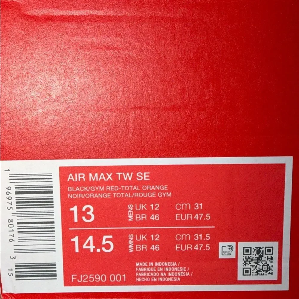 Nike Air Max TW SE Black Total Orange FJ2590-001 Men’s Size 13